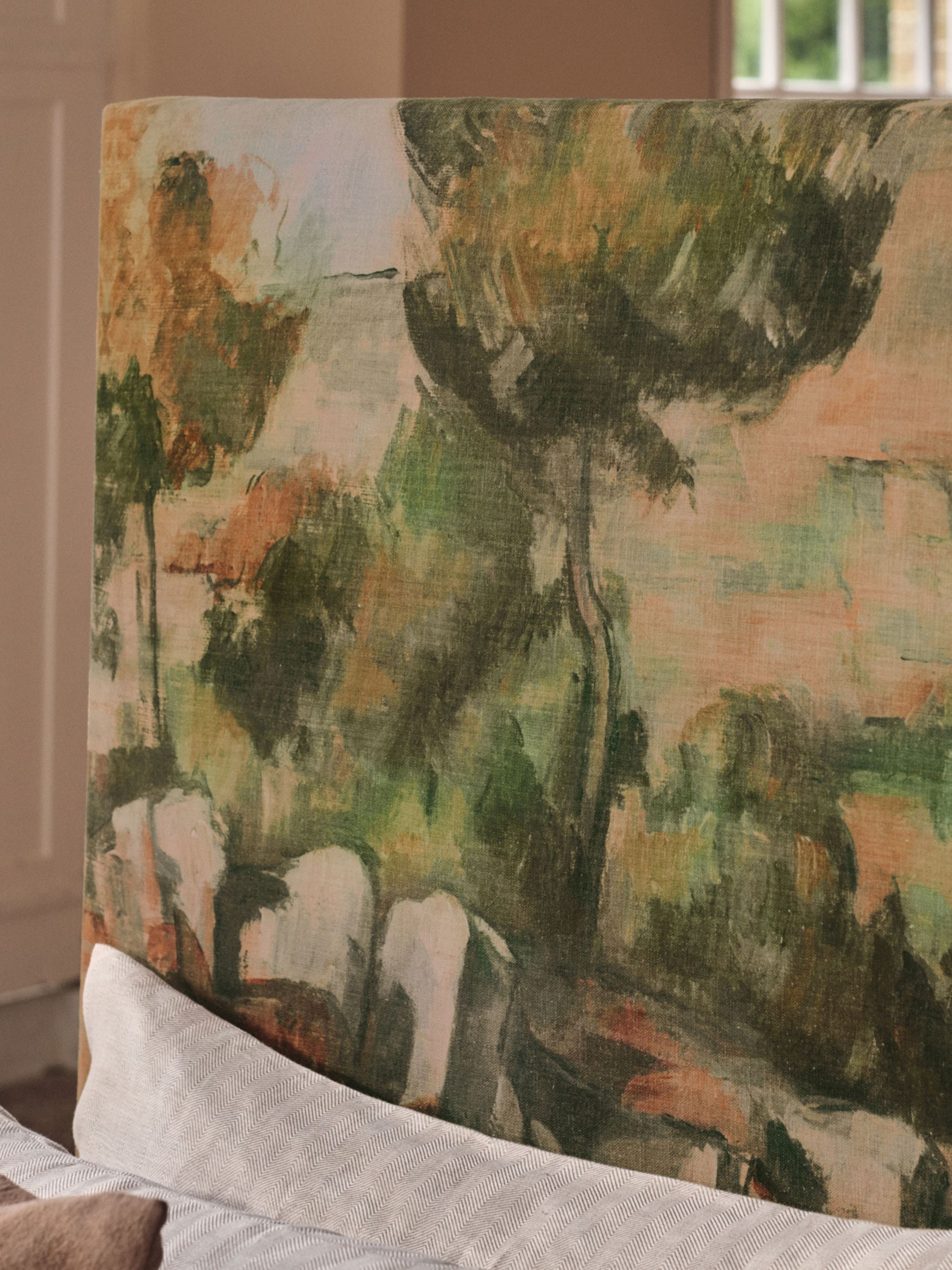 ‘Harlech’ Nº4 upholstered in a specially printed cotton-linen fabric with Hillside in Provence (detail), about 1890-2 by Paul Cézanne, 1839 - 1906 © The National Gallery. Image Credit: Ben Anders for Savoir.